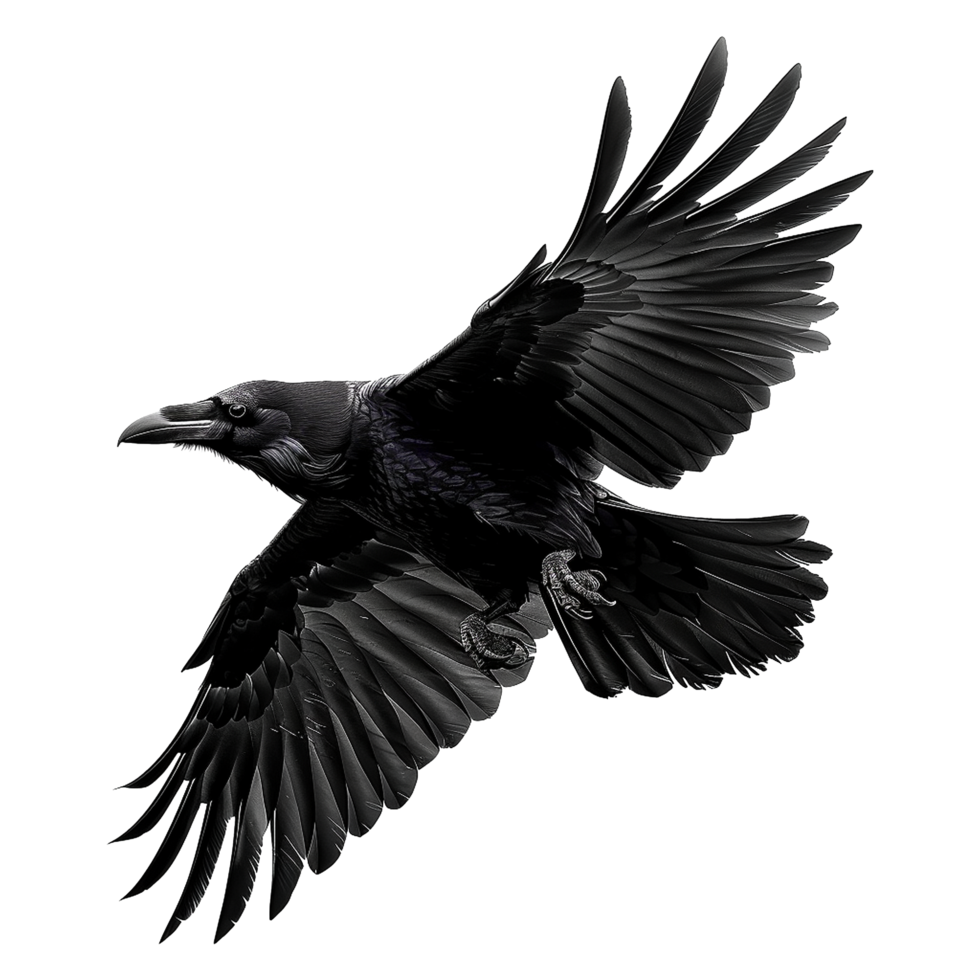 Majestic Black Raven in Flight Against a Striped Background a Stunning Monochrome Avian Artwork png