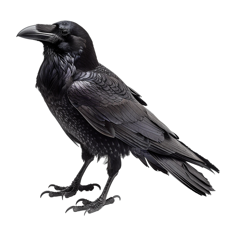 A Detailed Illustration of a Raven Bird with Striking Black Feathers and Sharp Talons png
