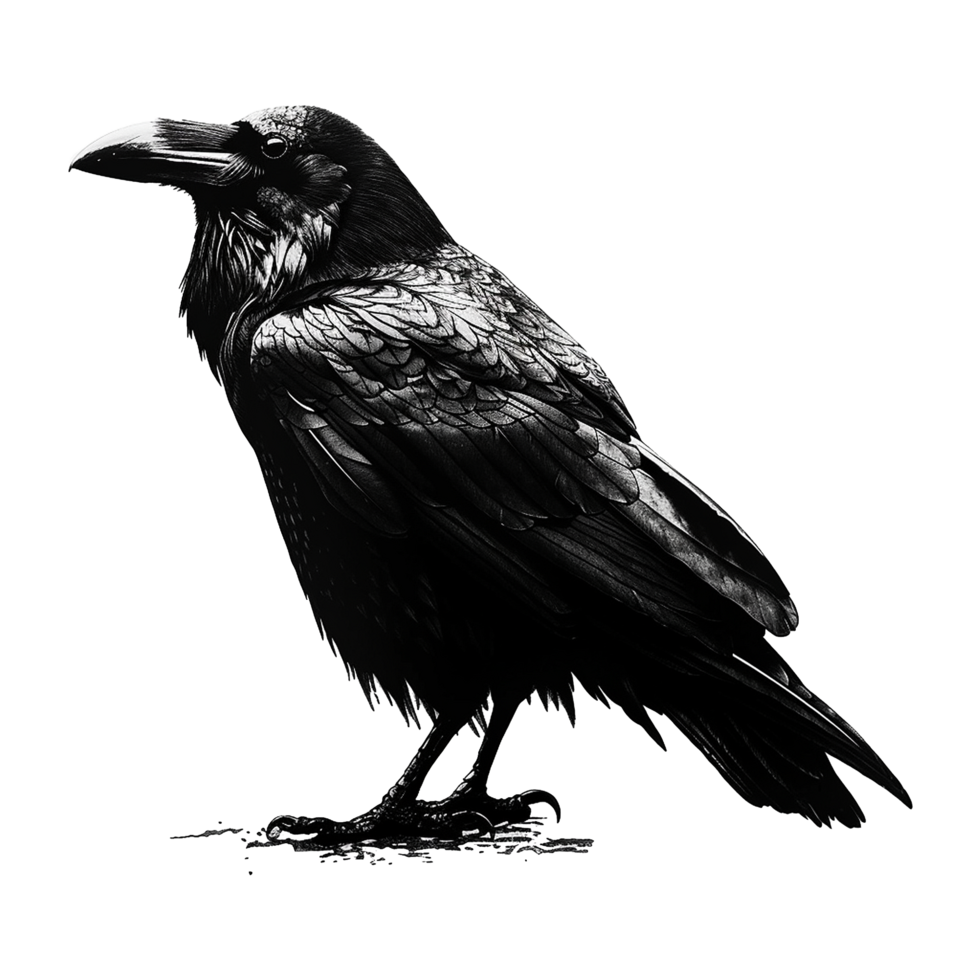 Majestic Black Raven in Monochrome Artistic Illustration png