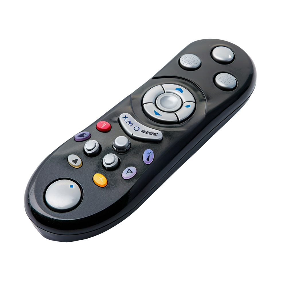 Black XMO Wireless Remote Control with Navigation Pad and Multiple Buttons png