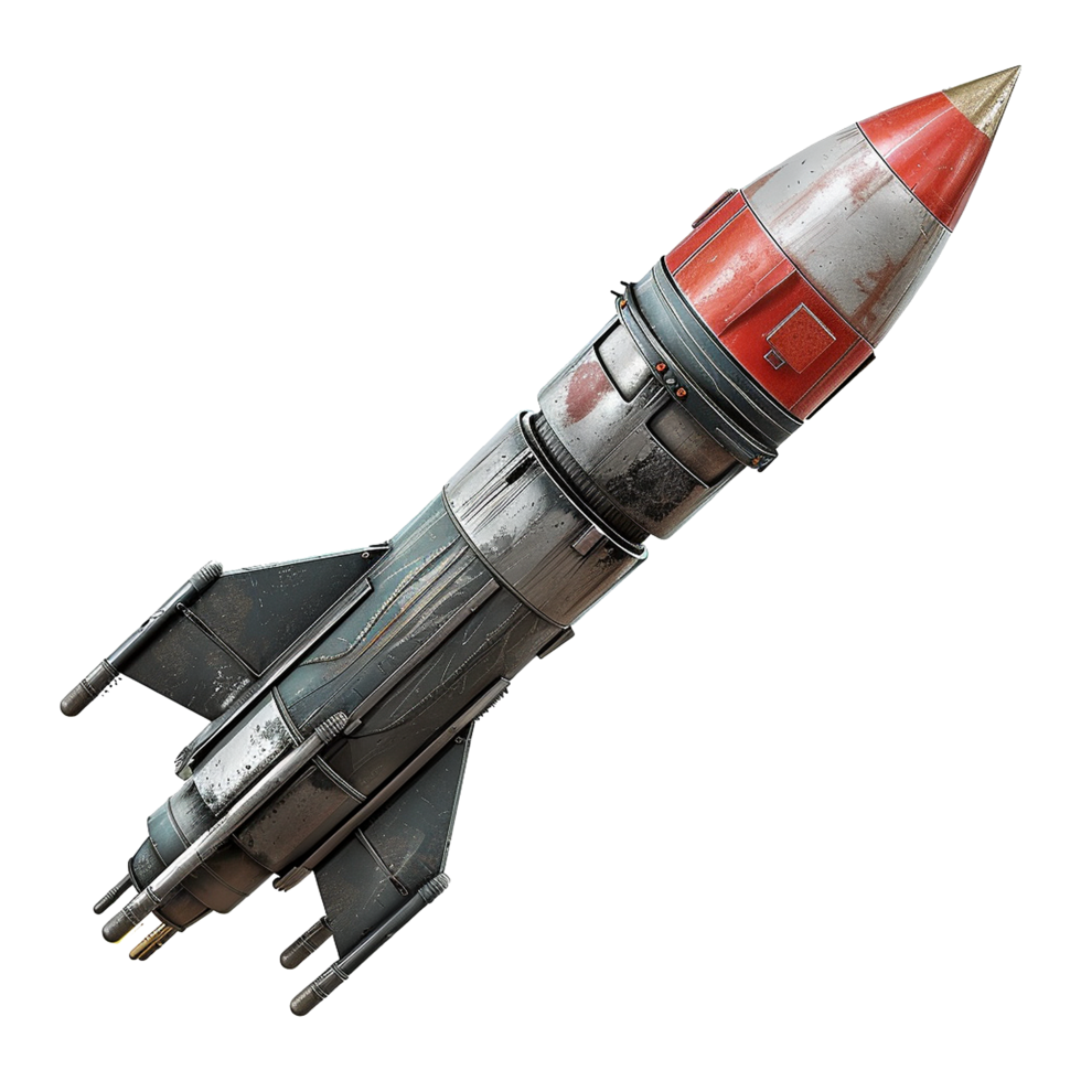 Vintage SciFi Rocket Ship in Flight Detailed 3D Render png