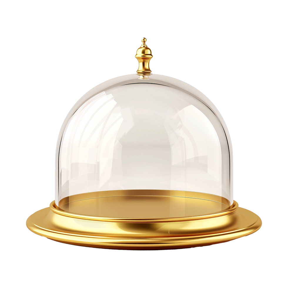 Elegant Gold and Glass Dome Display Stand for Cakes or Precious Items png