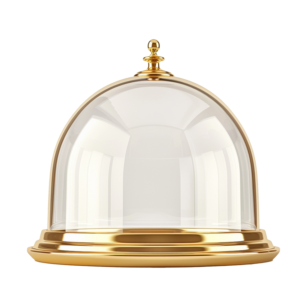 Elegant Gold and Glass Dome Display Stand for Cakes Desserts or Collectibles png