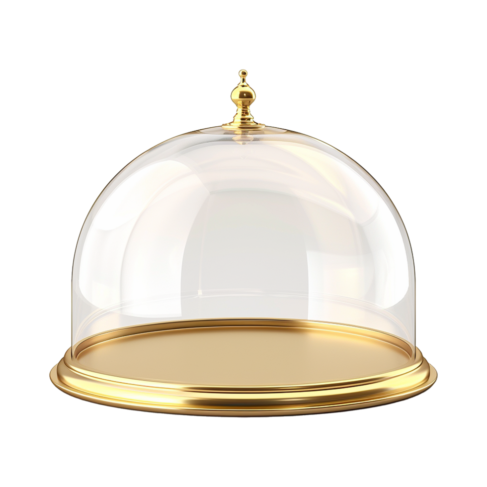 Elegant Gold and Glass Dome Display Case for Cakes or Delicate Items png