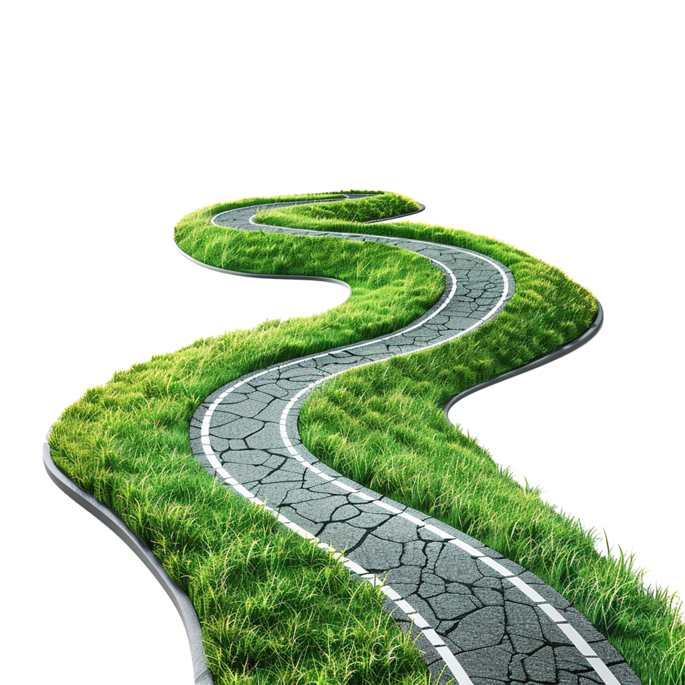 Winding Road Through Lush Green Grass Landscape A Journey of Growth and Sustainability png