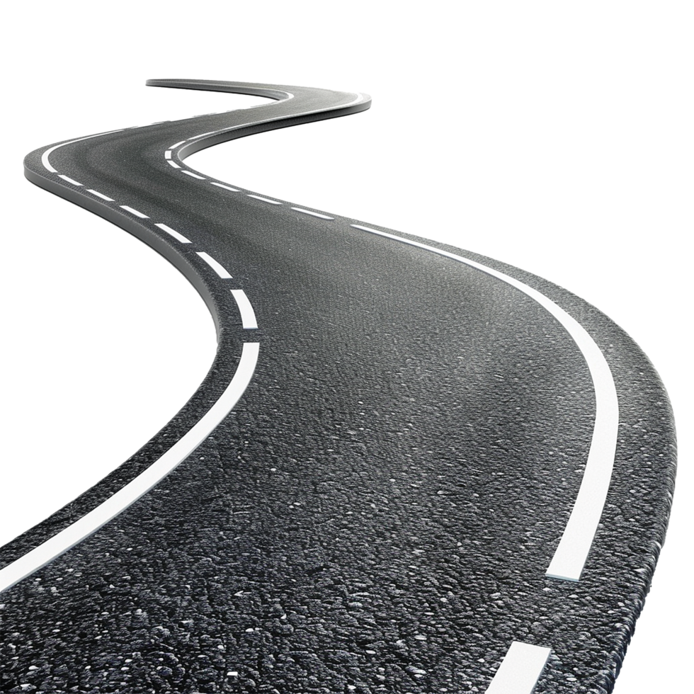 A Winding Asphalt Road with White Lane Markers Stretching into the Distance png