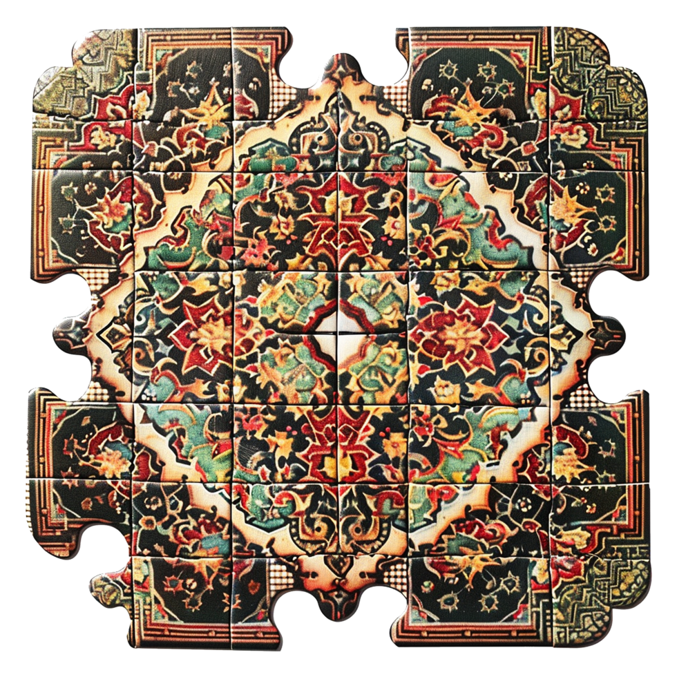 intrincado colorida quebra-cabeças enigma apresentando uma persa tapete Projeto png