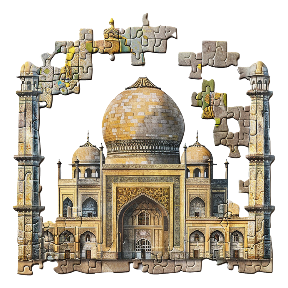 Majestic Taj Mahal Puzzle An Incomplete Jigsaw of Indian Architectural Wonder png
