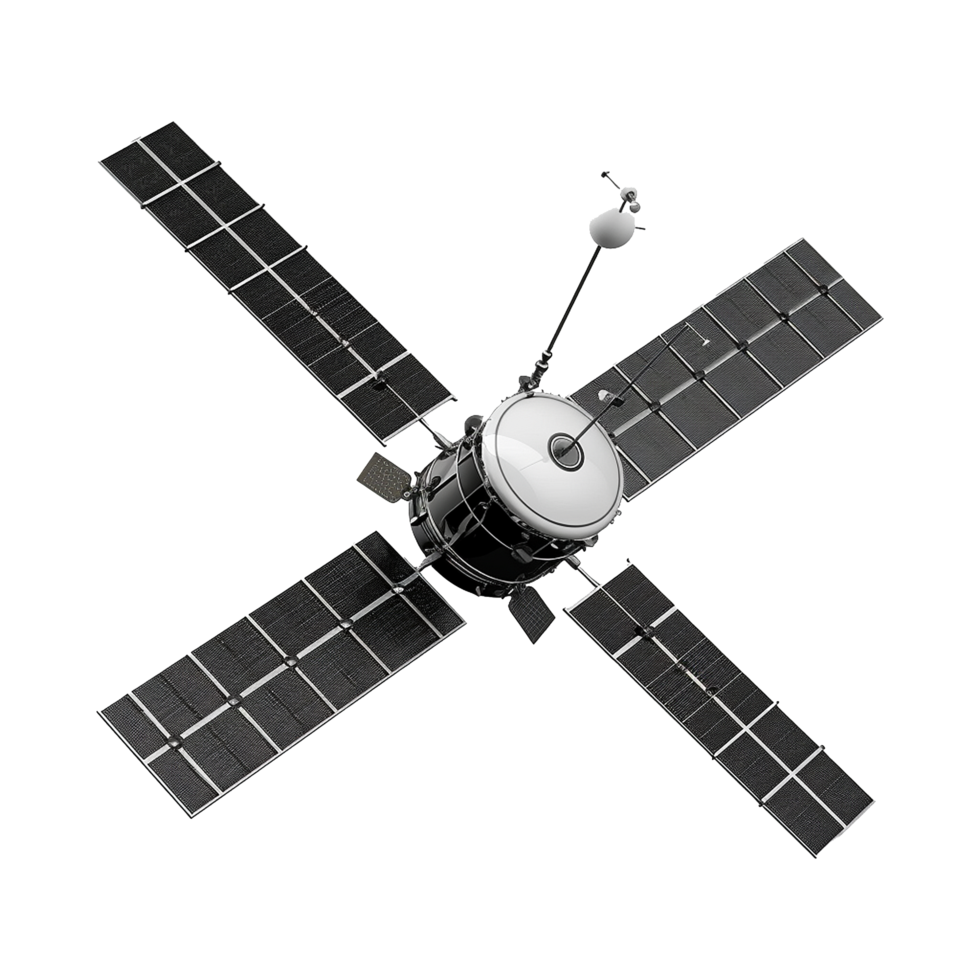 Detailed 3D Render of a Spacecraft with Solar Panels and Antenna in Orbit png