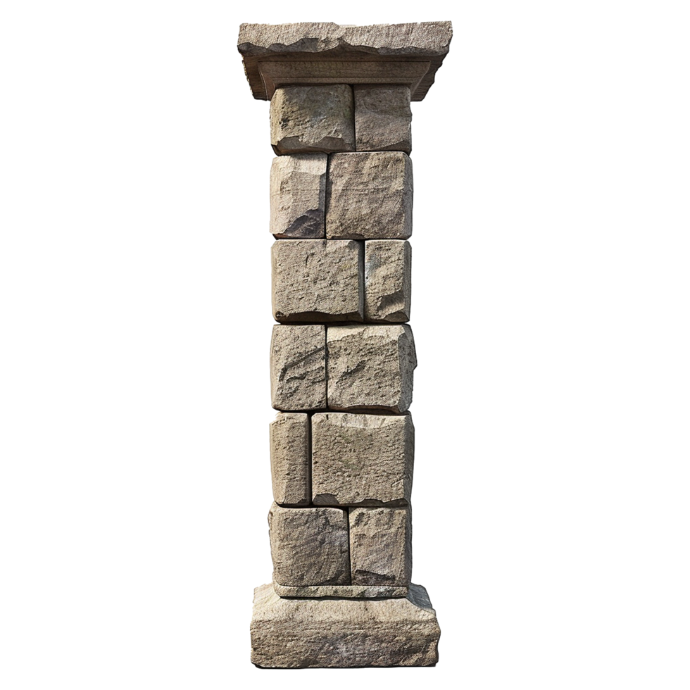 A Tall Stone Column Constructed of Roughly Hewn Blocks, Architectural Fragment, Ancient Structure, Possibly from a Temple or Monument png