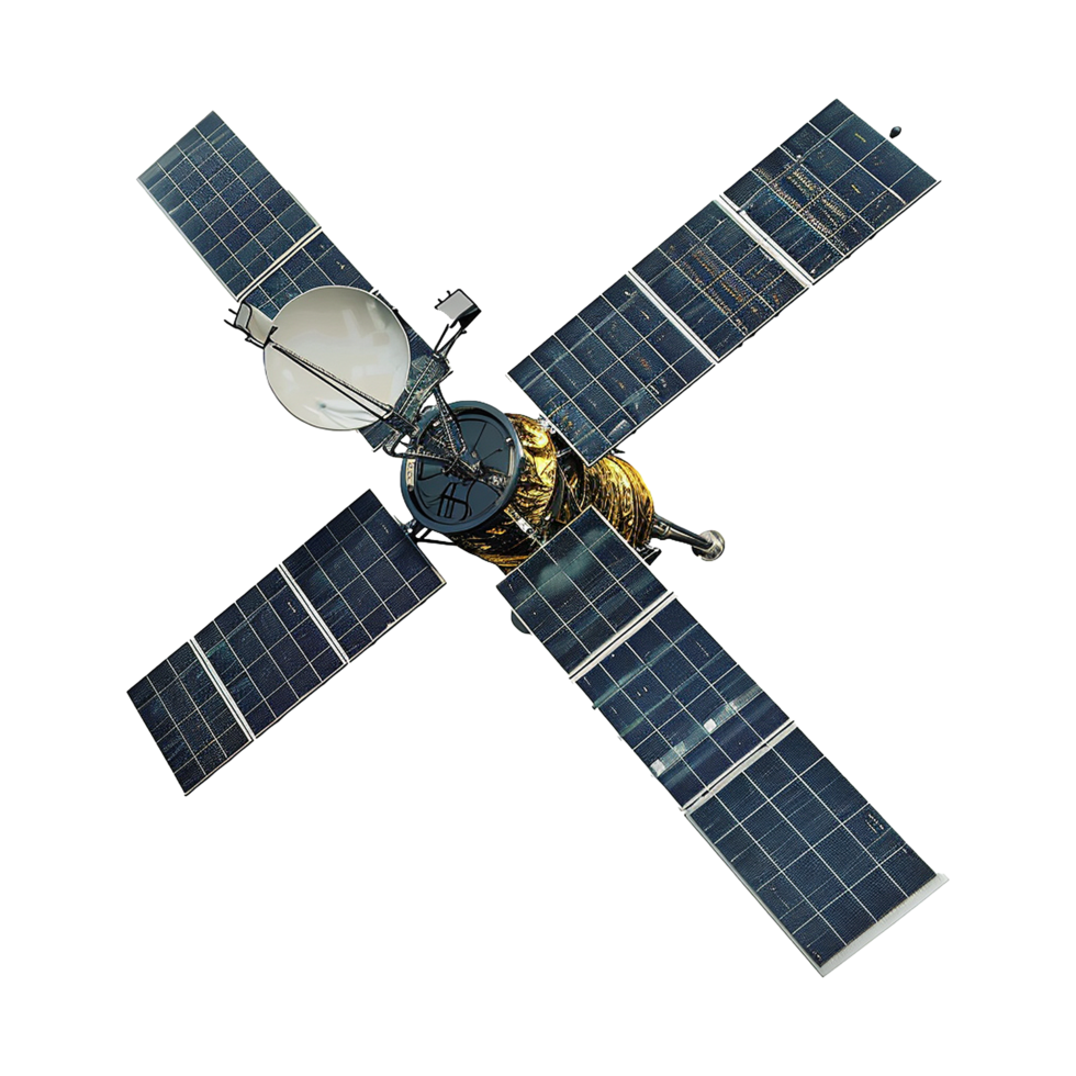 Detailed View of a Spacecraft with Solar Panels and Antenna in Orbit png