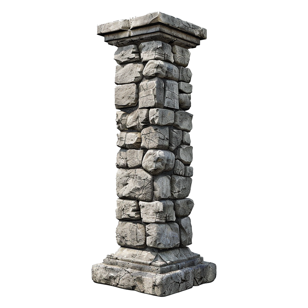 Ancient Stone Column Architecture Detailed 3D Render of Weathered Rock Pillar png