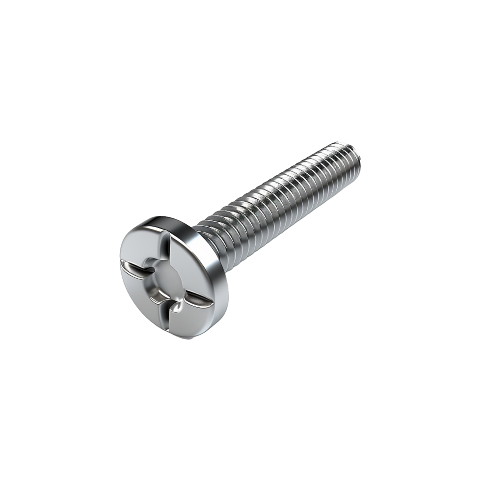 Highquality 3D Render of a Stainless Steel Machine Screw with a Phillips Head png