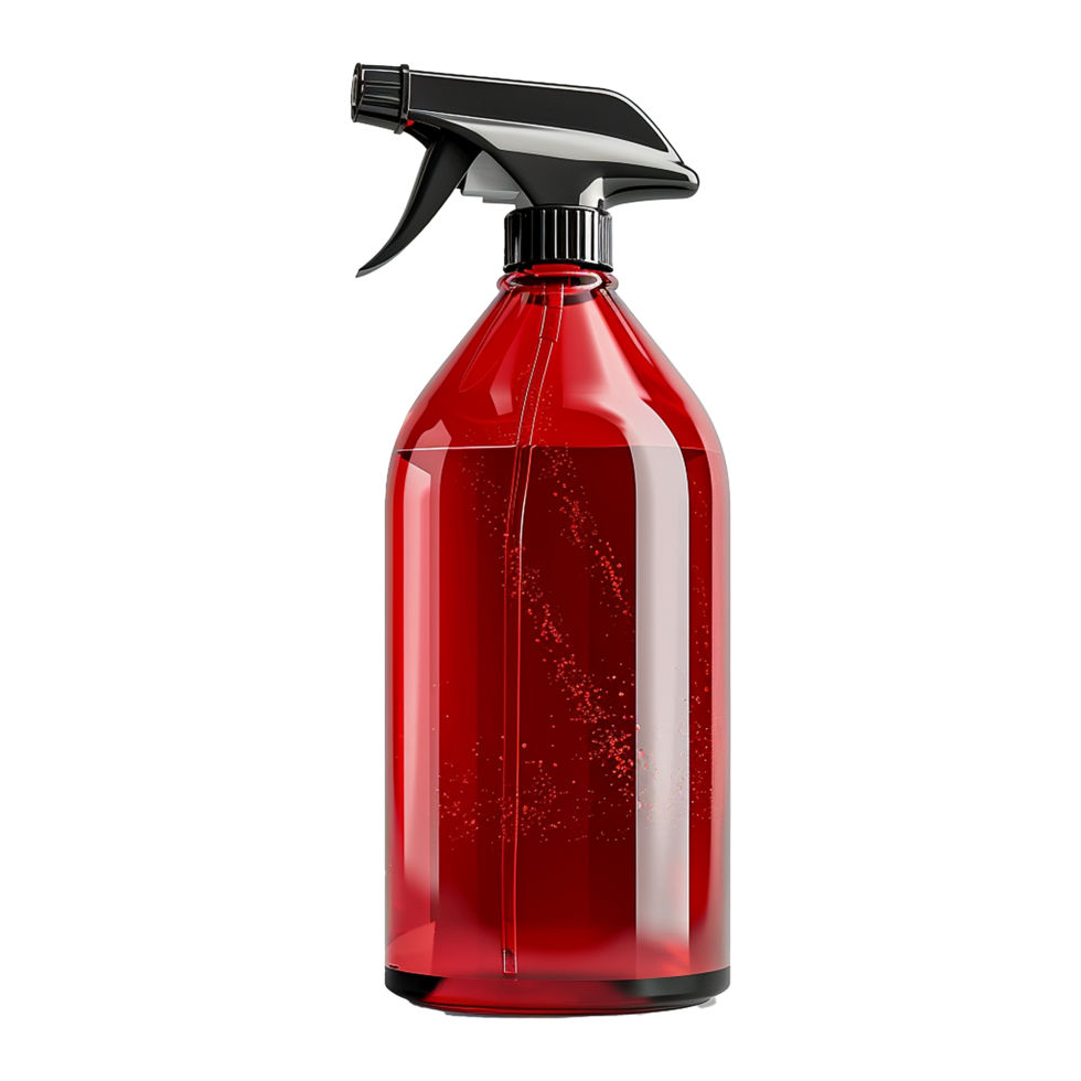 Red Plastic Spray Bottle with Black Trigger Sprayer for Cleaning and Disinfecting png