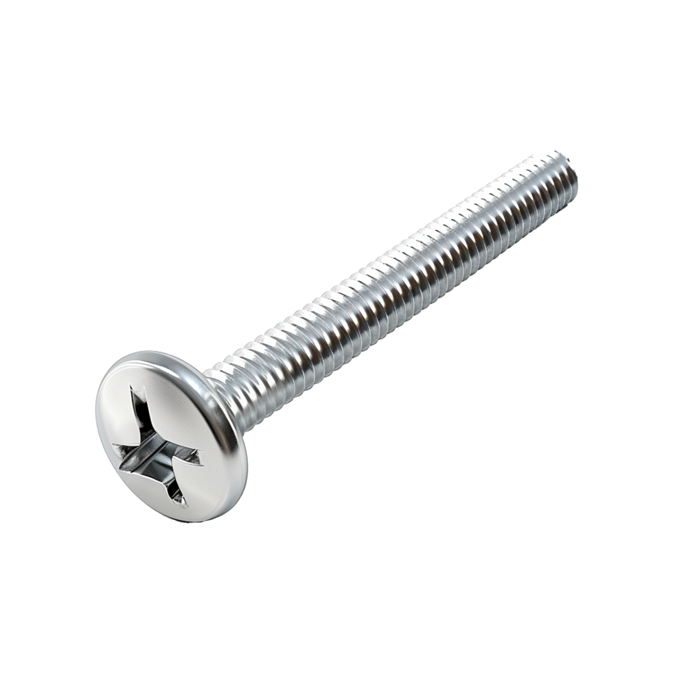 Highresolution image of a single metallic machine screw with a Phillips head png