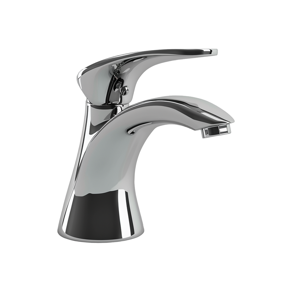 Modern Chrome Bathroom Faucet with Sleek Design and Elegant Curves png