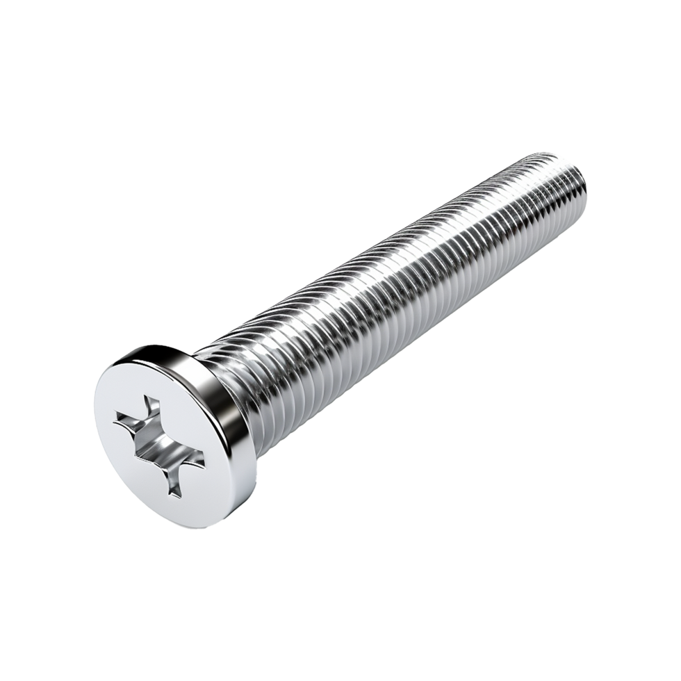 Highresolution image of a metallic machine screw with a cross head png