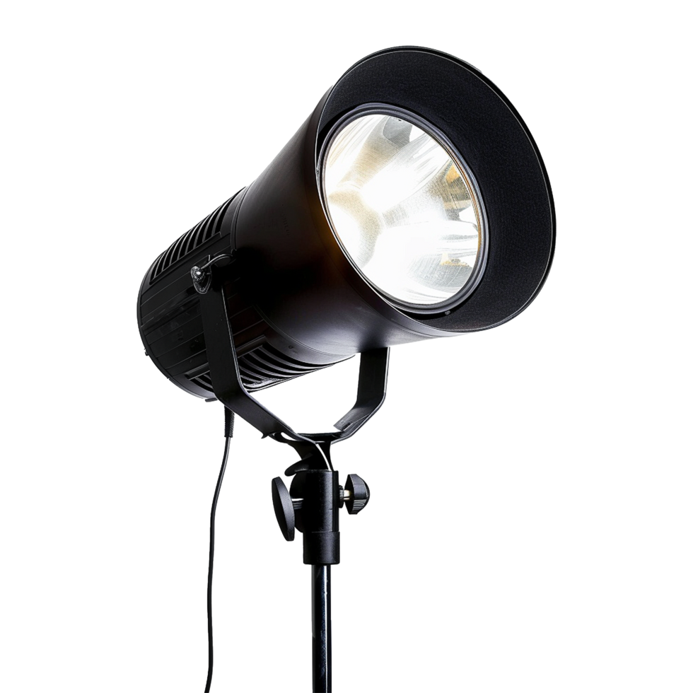 Professional Black Studio Spotlight on Adjustable Stand with Bright Light Source png