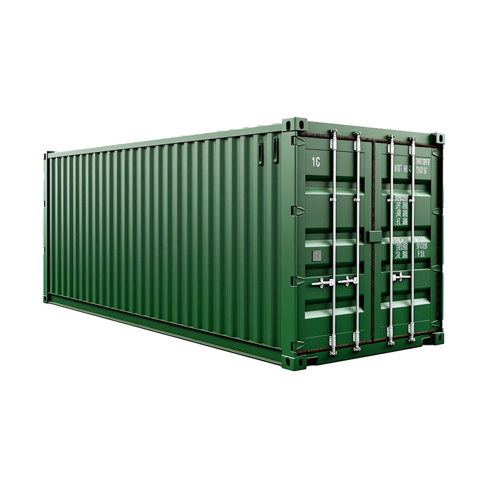 Green Shipping Container Isolated on White Background 3D Render png