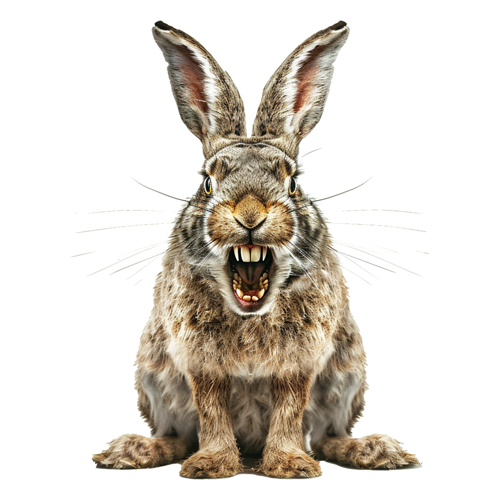A Terrifyingly Aggressive Rabbit with Bared Teeth in a Surreal Hallway Setting png