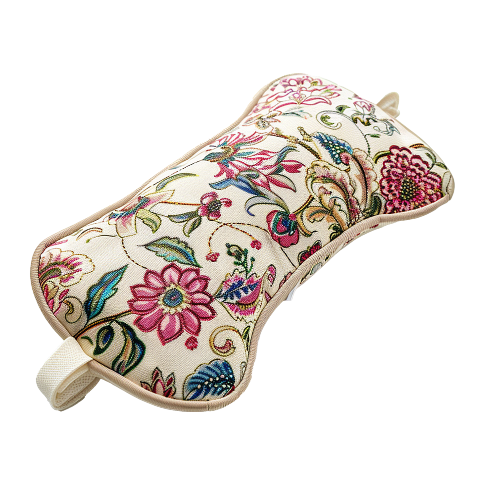 Floral Eye Pillow for Relaxation and Comfort Soft Cream Colored Fabric with Pink and Green Flowers png