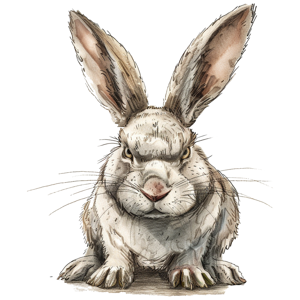 An Angry Grumpy Rabbit Illustration with Large Ears and Intense Glare png