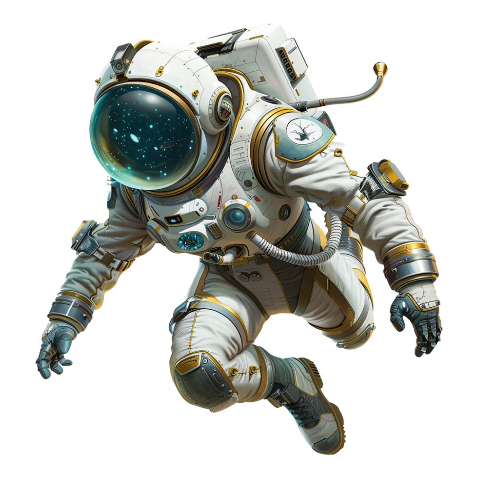 A Futuristic Astronaut in Dynamic Pose Space Suit Design Concept Art png