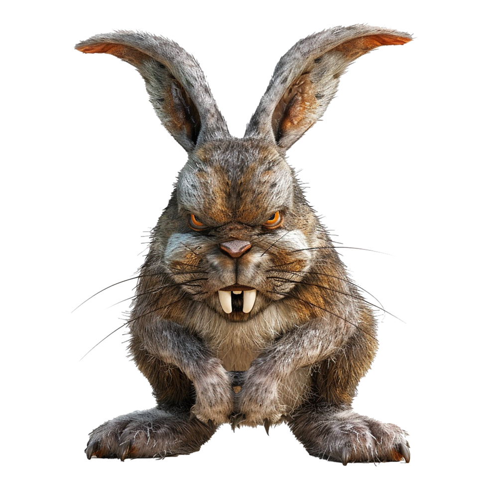 A menacing and aggressive looking rabbit with large teeth and intense stare png
