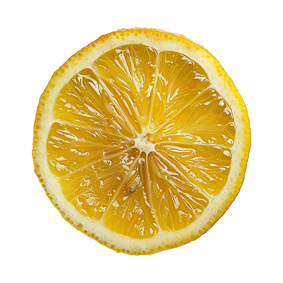 A Detailed Close Up View of a Sliced Lemon Showing its Juicy and Vibrant Interior Texture png
