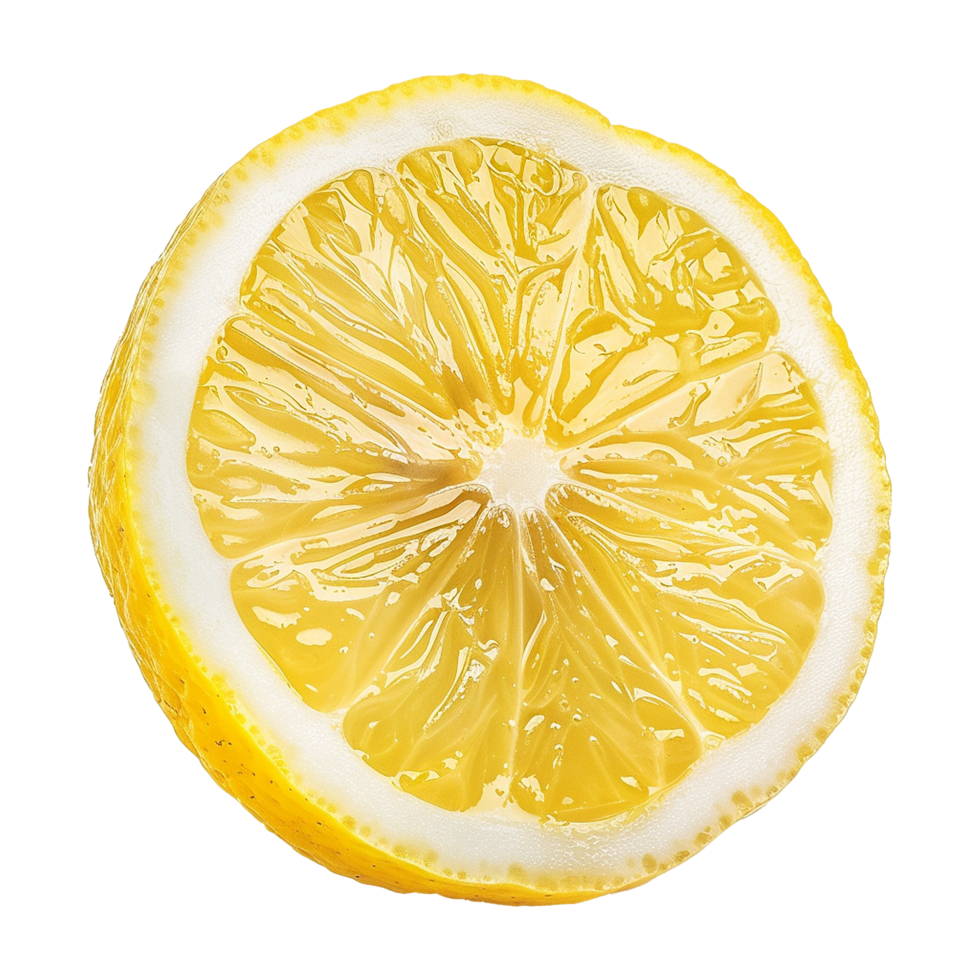 A CloseUp View of a Juicy Lemon Slice Showing its Vibrant Yellow Color and Textured Pulp png