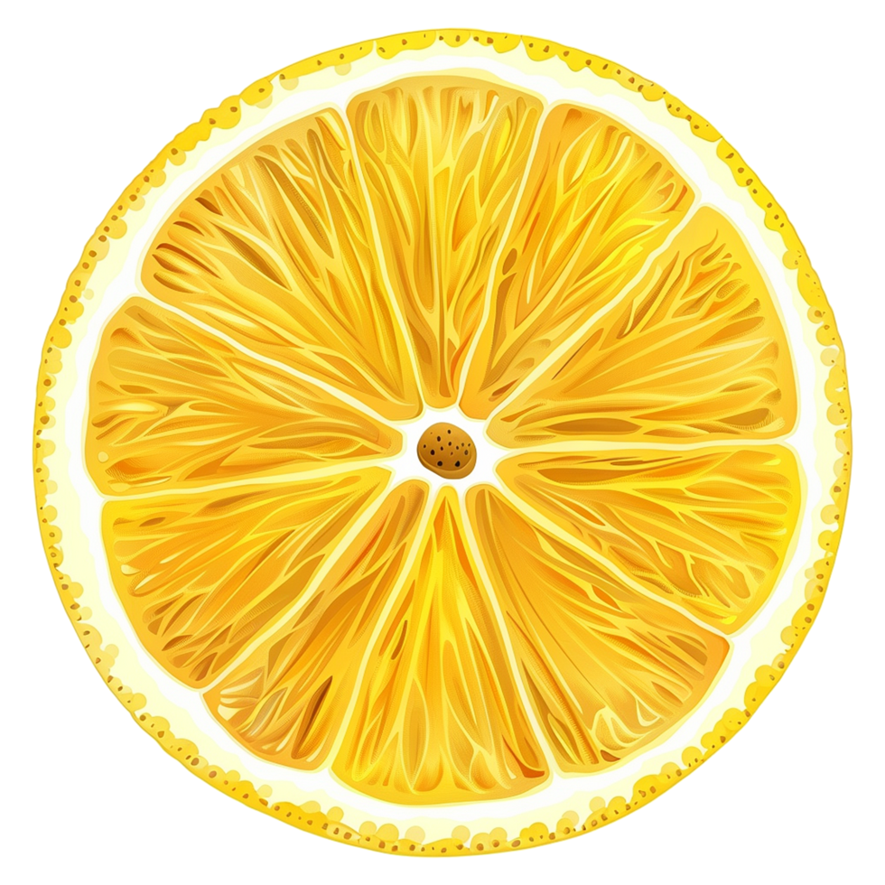 A Detailed Close Up View of a Sliced Lemon Showing its Vibrant Yellow Color and Textured Segments png