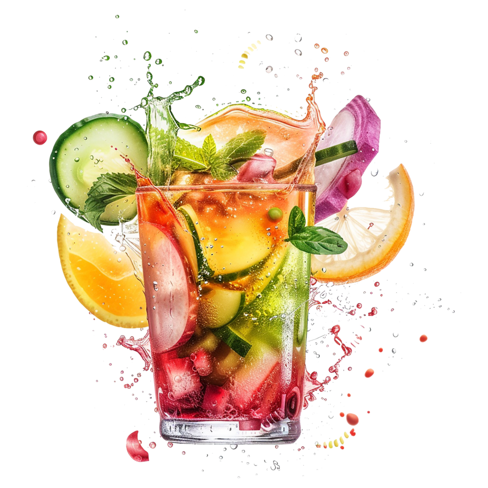 Refreshing Summer Fruit and Vegetable Iced Drink with Splashing Water png