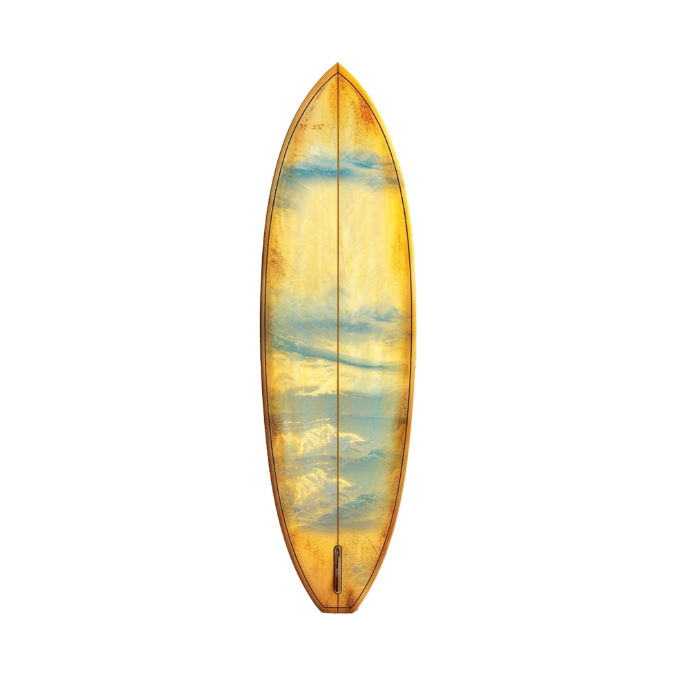Vintage Surfboard with Sky and Mountain Design Ocean Wave Art Decor png