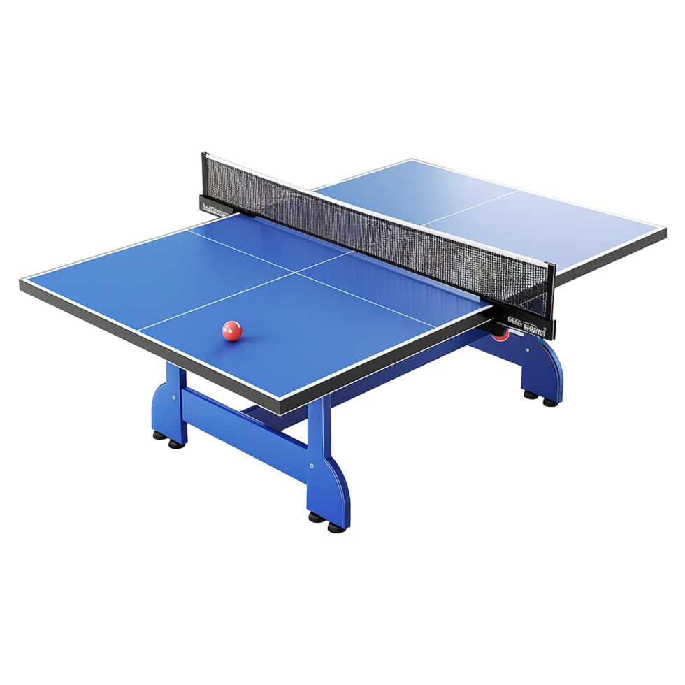 Blue Table Tennis Table with Net and Ball Ready for a Game png