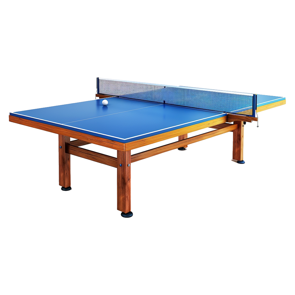 HighQuality Indoor Ping Pong Table with Wooden Legs and Blue Playing Surface png