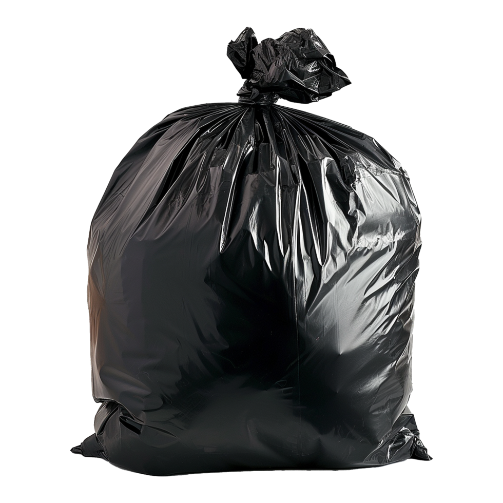 Full Black Plastic Garbage Bag Tied at the Top Ready for Disposal png
