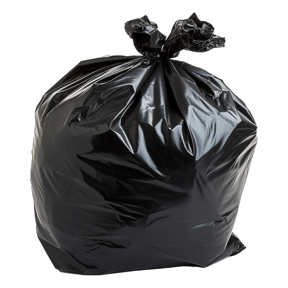 A Full Black Plastic Garbage Bag Tied at the Top, Ready for Disposal png