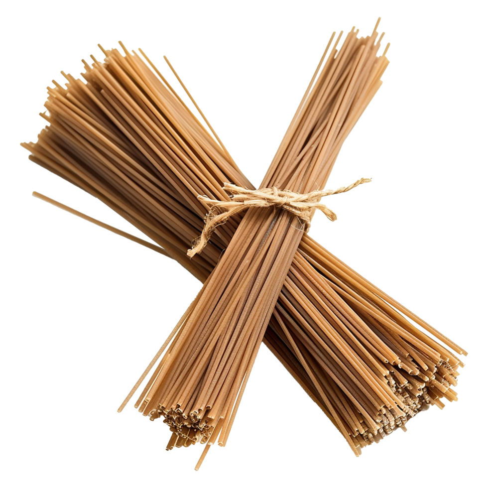 A Bundle of Uncooked Whole Wheat Spaghetti Pasta Tied with Twine png