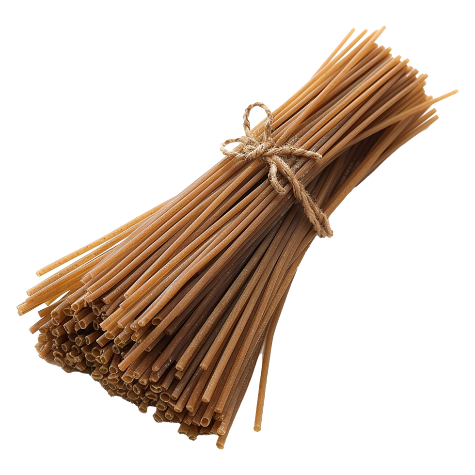 A Bundle of Rustic Brown Whole Wheat Spaghetti Pasta Tied with Twine png