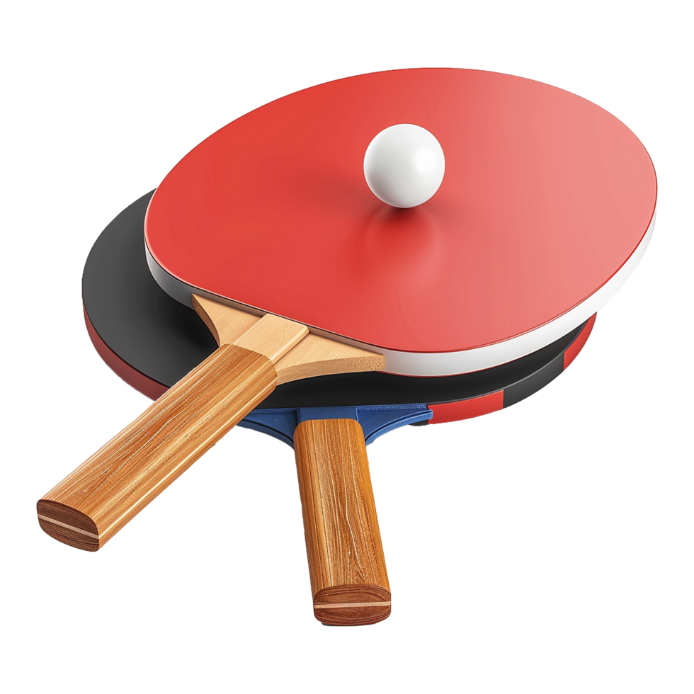 A Pair of Ping Pong Paddles with a Ball on Top Ready for a Game of Table Tennis png
