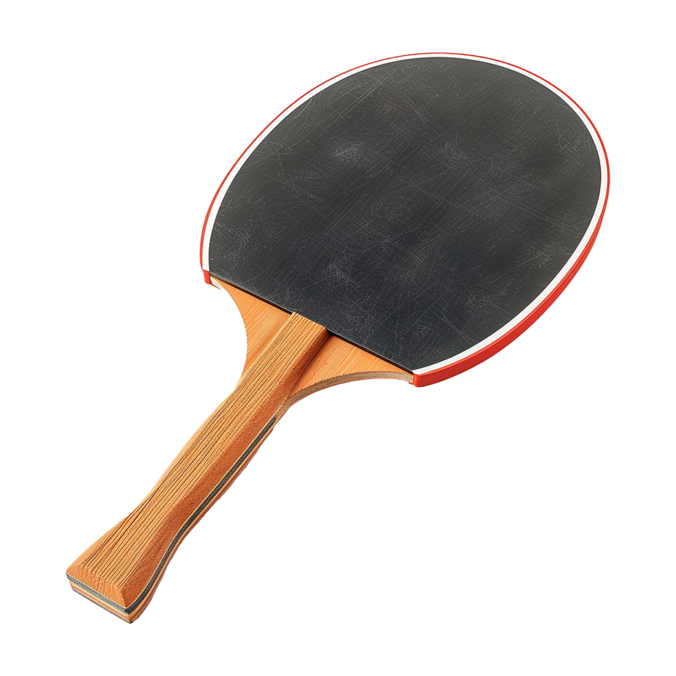 A HighQuality 3D Render of a Classic Table Tennis Paddle with Wooden Handle and Dark Rubber Surface png
