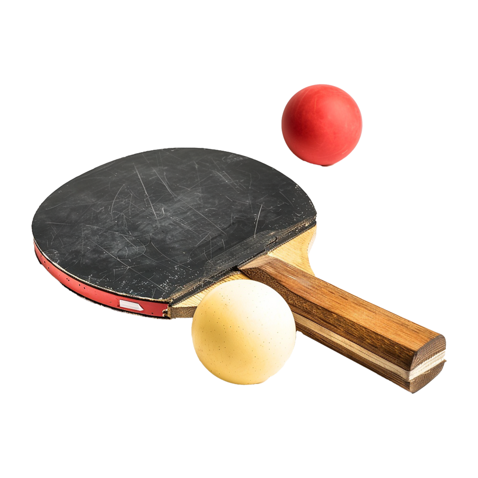 Wellworn Table Tennis Paddle with Red and Yellow Balls Ready for a Game png
