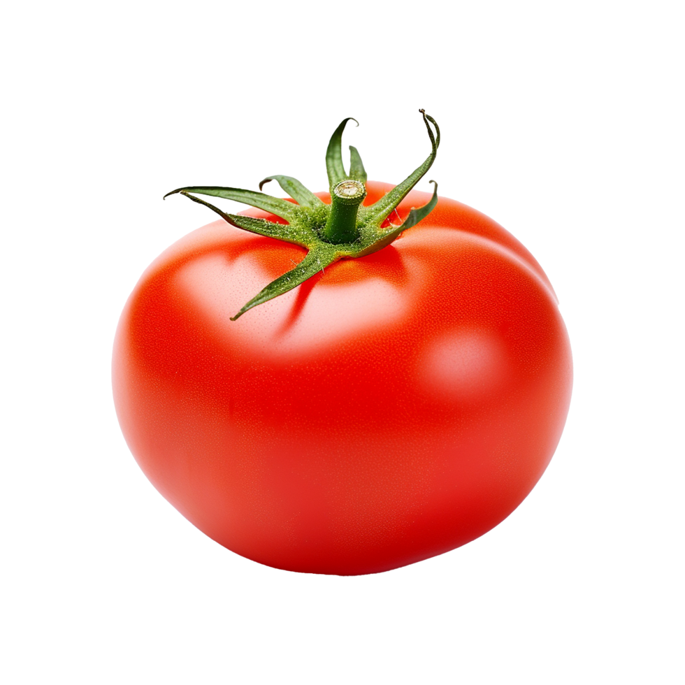 Single Ripe Red Tomato with Green Stem Isolated on White Background png