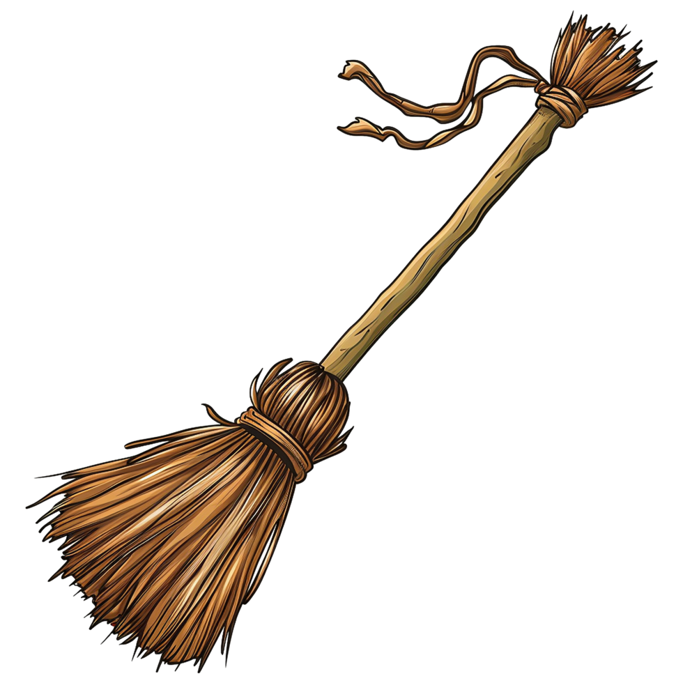 A Detailed Illustration of a Traditional Broom Made of Twigs and Straw png