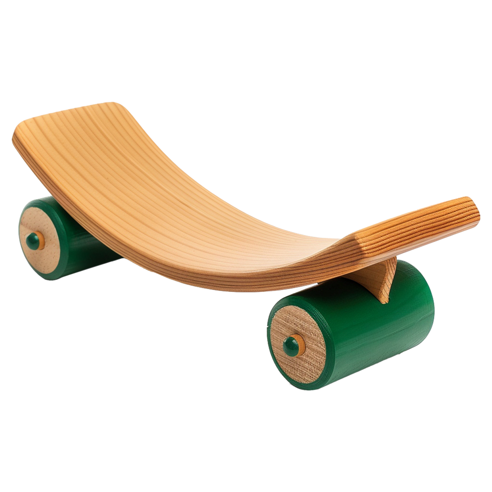 Wooden Balance Board for Kids and Adults, Improves Core Strength and Balance, Natural Wood and Green Cylinders, Develops Coordination and Body Awareness, Fun Exercise Equipment for Home or Therapy png