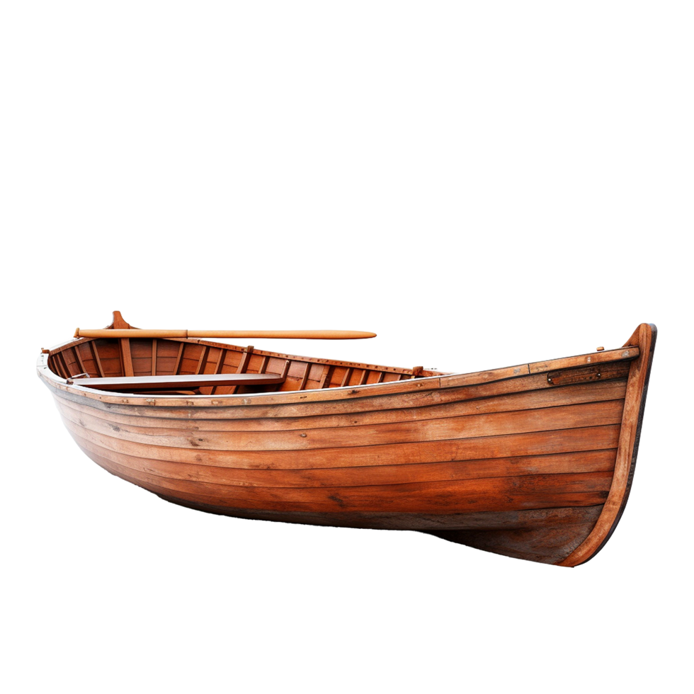 Classic Wooden Rowboat on White Background A Vintage Wooden Boat with Oars png