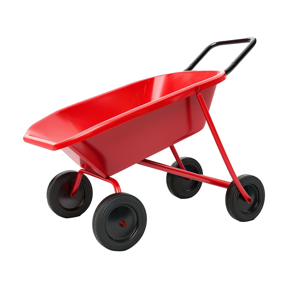 A Red FourWheeled Wheelbarrow Isolated on White Background 3D Rendering png