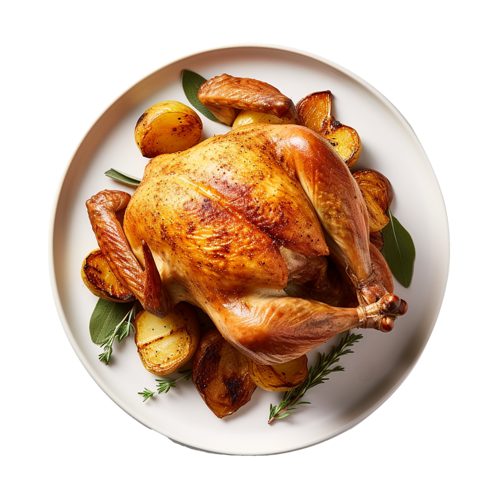A Delicious Roasted Chicken Dinner with Crispy Potatoes and Herbs png