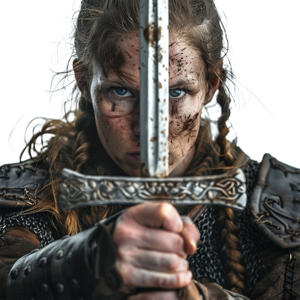 A Bloody Female Viking Warrior Gripping Her Sword png