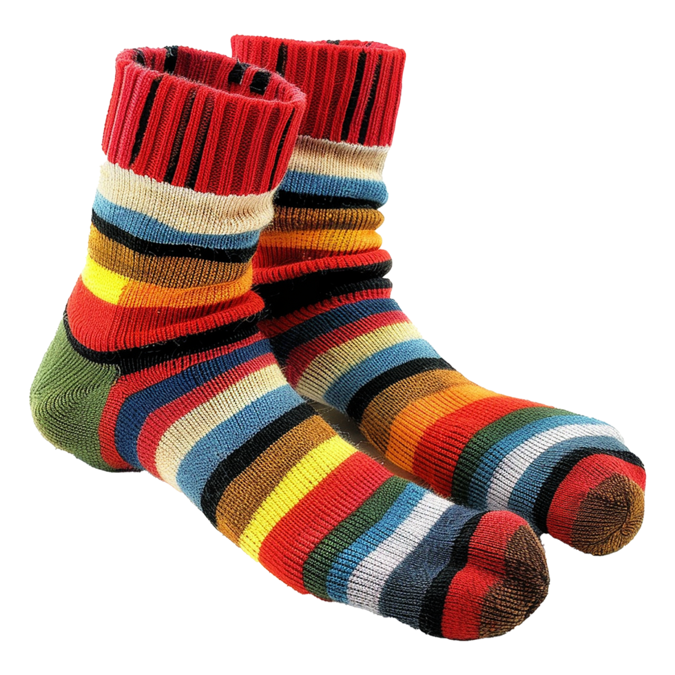 Pair of Colorful Striped Wool Socks for Winter Warmth and Fashion png